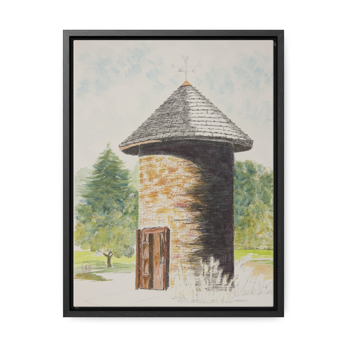 Canvas Wraps, Grain Tower Watercolor Vertical Frame Art Print for country Fun Gift, Wall Decor, Home or Office Decoration