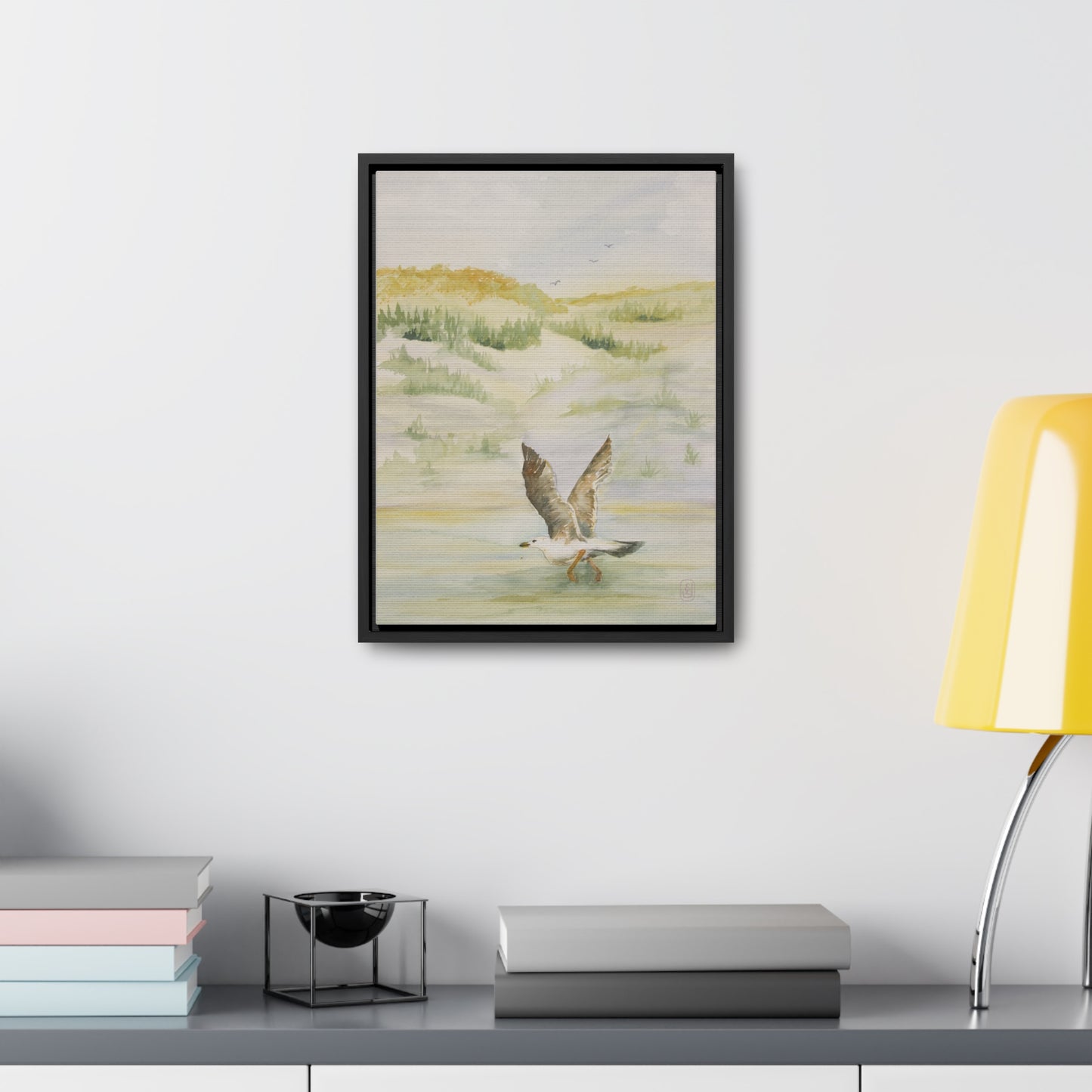 Canvas Wraps, Landing Gull Watercolor Vertical Frame Art Print for Water Fun Gift, Wall Decor, Home or Office Decoration