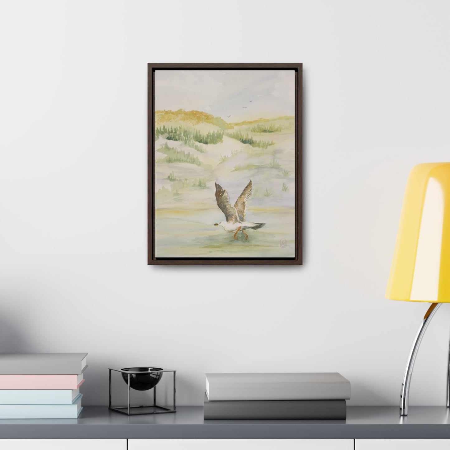Canvas Wraps, Landing Gull Watercolor Vertical Frame Art Print for Water Fun Gift, Wall Decor, Home or Office Decoration
