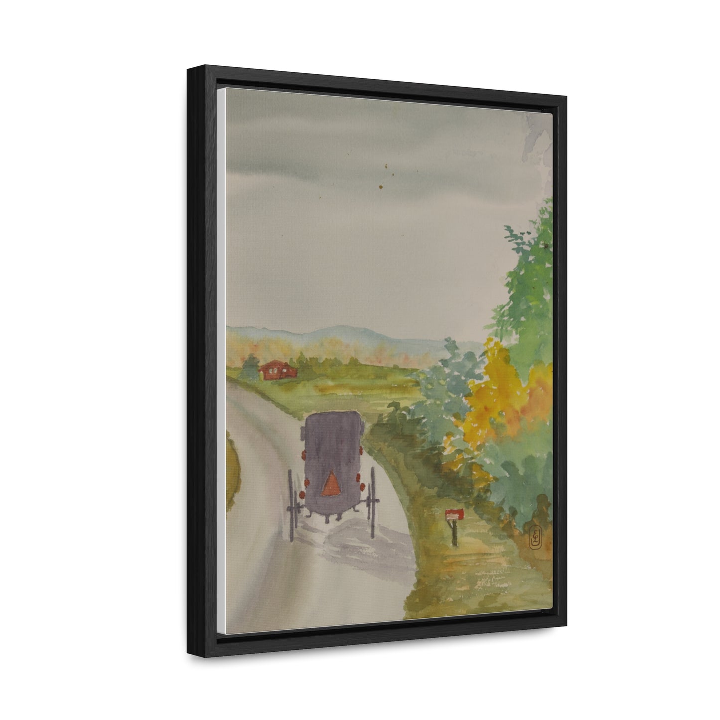 Canvas Wraps, Mennonite Buggy Watercolor Vertical Frame Art Print for country Fun Gift, Wall Decor, Home or Office Decoration