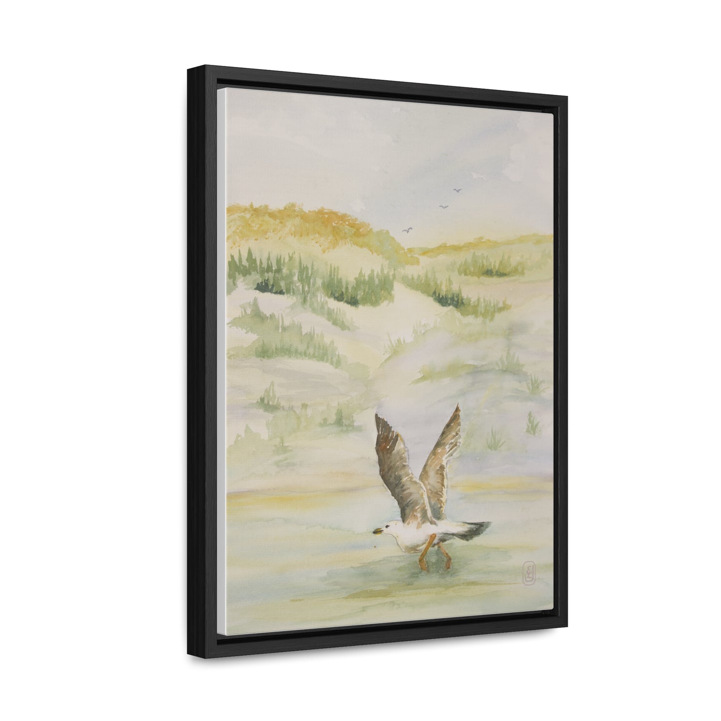 Canvas Wraps, Landing Gull Watercolor Vertical Frame Art Print for Water Fun Gift, Wall Decor, Home or Office Decoration