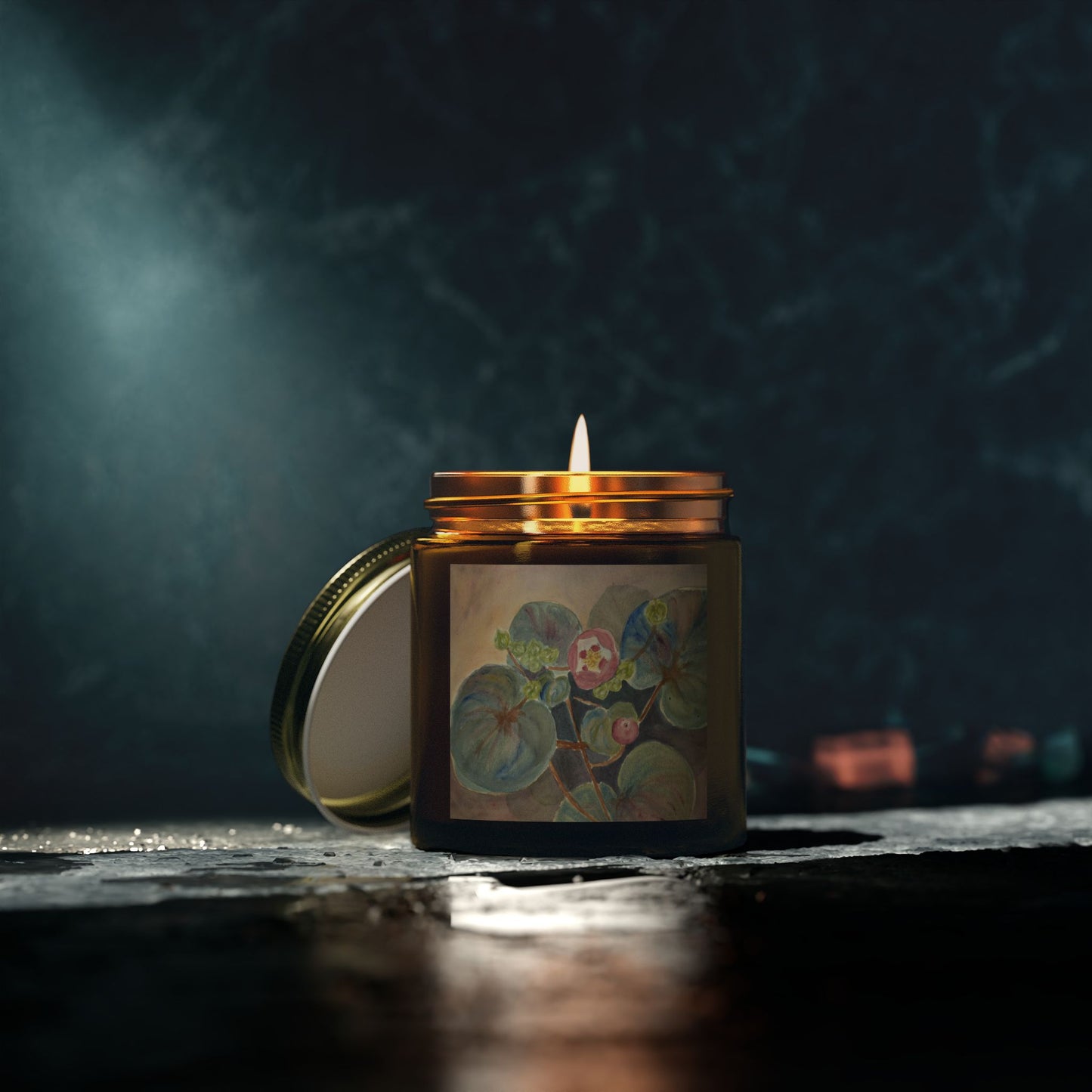 Scented Candle - Coconut Apricot Wax with Floral Design - Relaxing Aromatherapy Home Decor