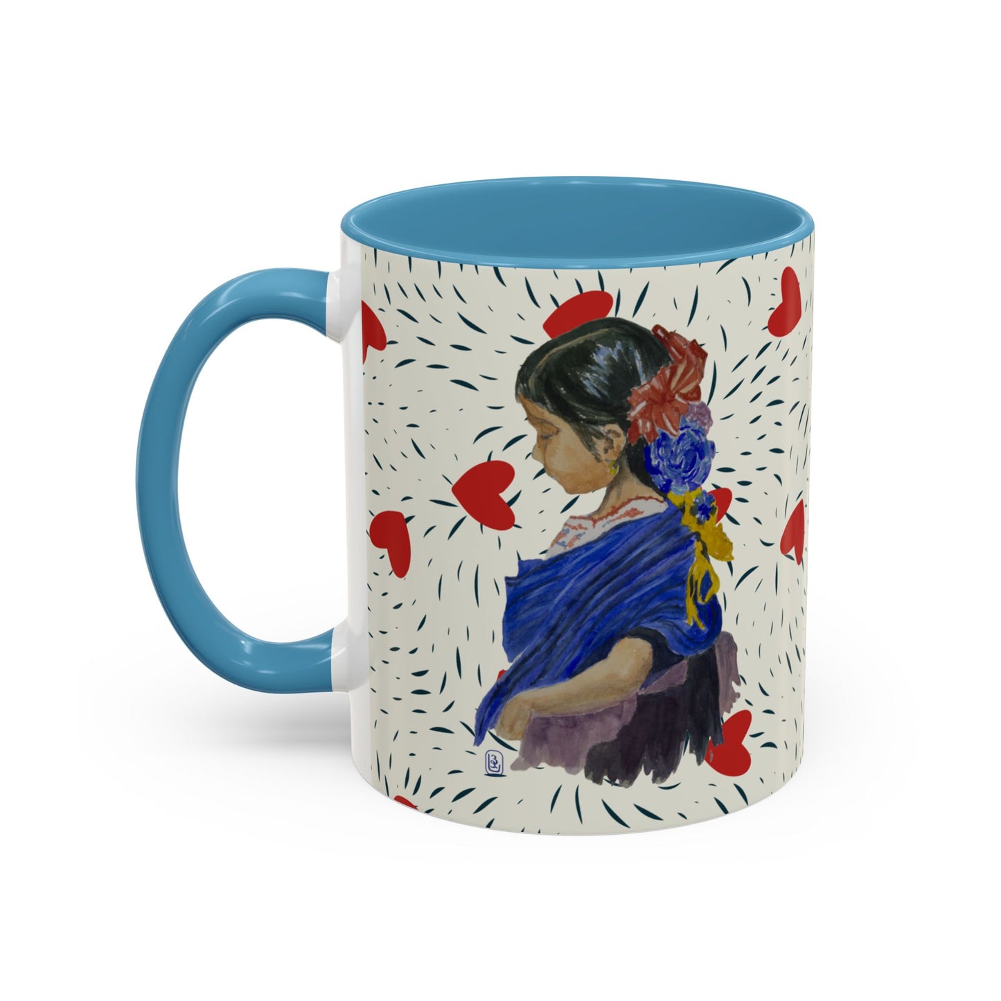 Coffee Mug, Watercolor Girl with Red Bow, Valentine Cup, Mothers day, gift, Accent Mug, 11oz, 15oz, Ceramic Mug, Tea Cup