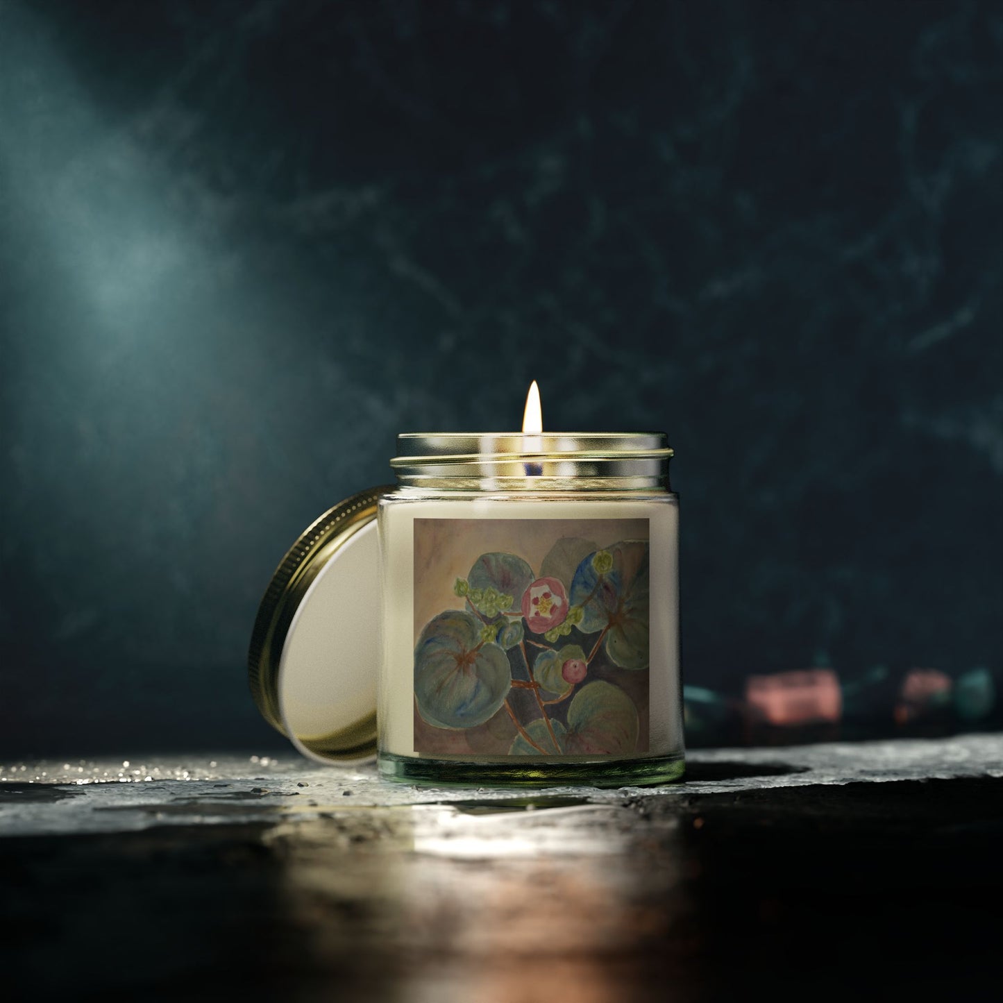 Scented Candle - Coconut Apricot Wax with Floral Design - Relaxing Aromatherapy Home Decor