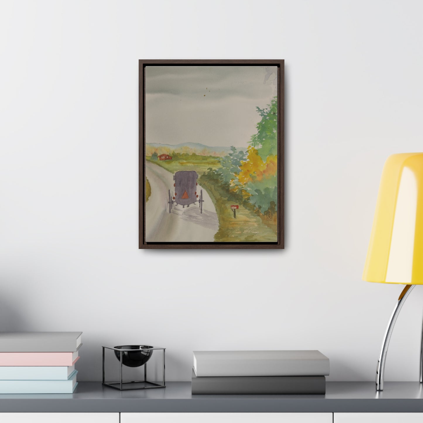 Canvas Wraps, Mennonite Buggy Watercolor Vertical Frame Art Print for country Fun Gift, Wall Decor, Home or Office Decoration