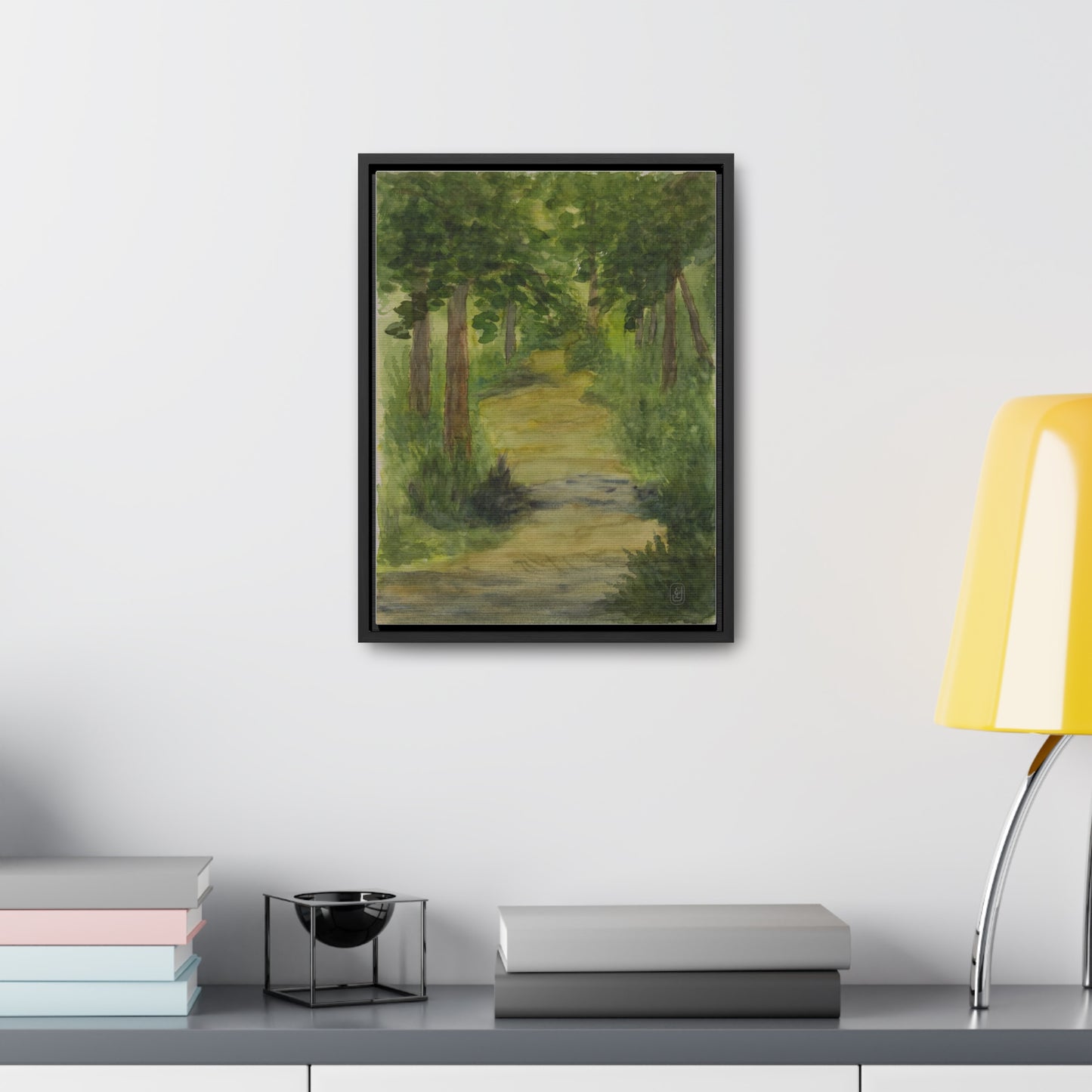 Canvas Wraps, Woodland Trail Watercolor Vertical Frame Art Print - Country Fun Gift, Wall Decor, Home Office Decoration, Nature Lover Gift,