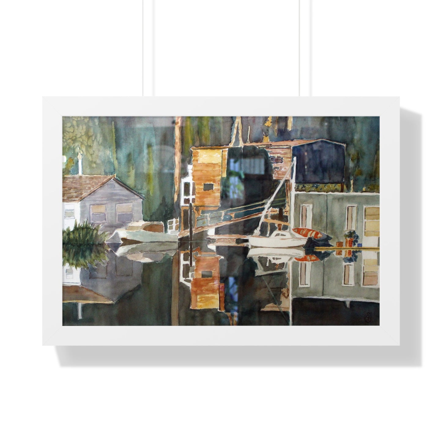 Coastal Reflections Framed Horizontal Poster | Watercolor Art Print, Nautical Decor, Home Wall Art, Gift for Beach Lovers