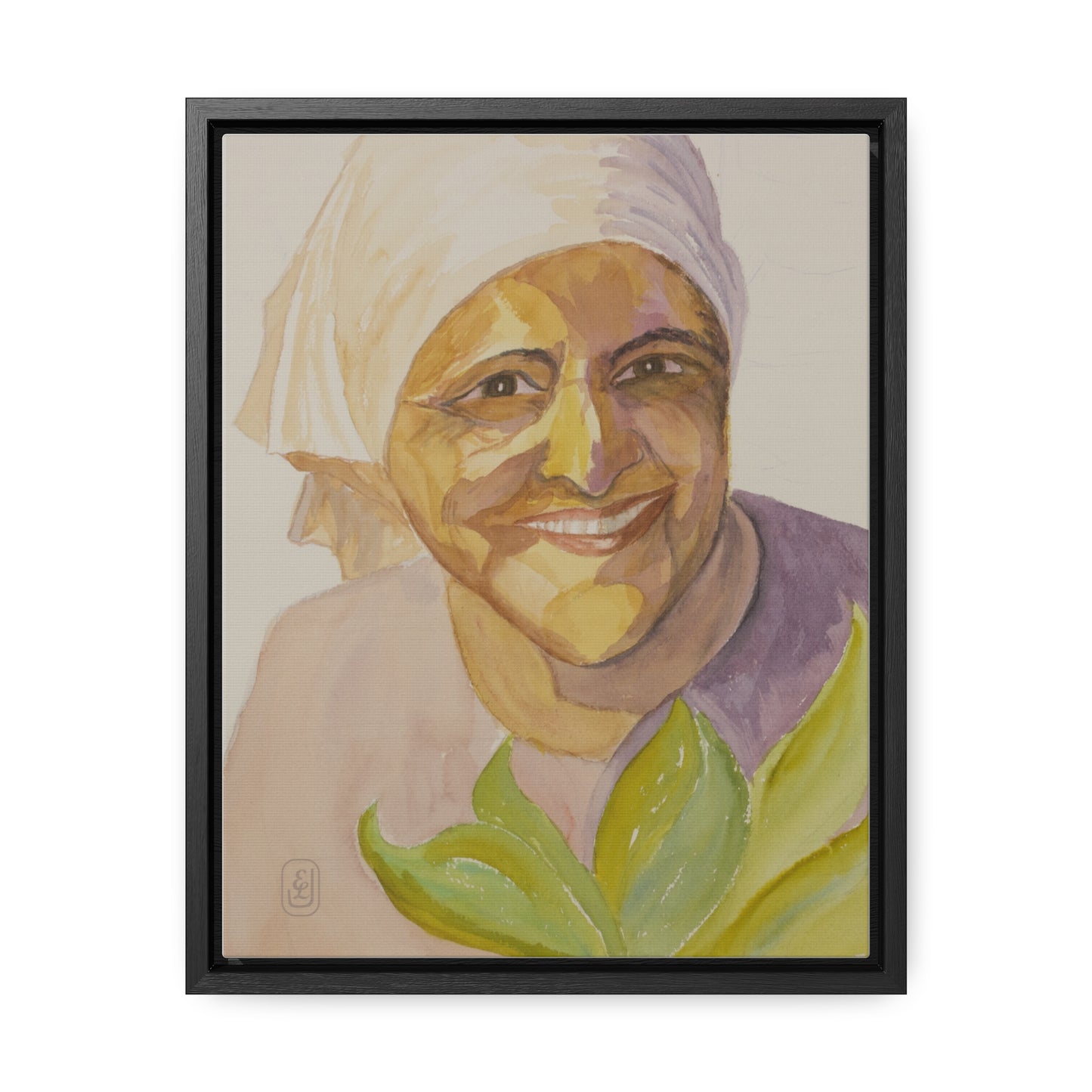 Vertical Frame Canvas Wrap, Woman with Scarf Watercolor Art Print, Country Fun Gift, Wall Decor, Home Office Decoration, Gallery Canvas Wrap