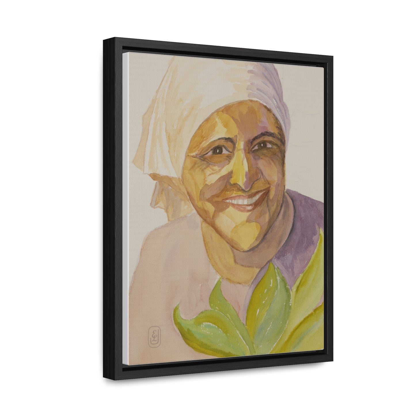 Vertical Frame Canvas Wrap, Woman with Scarf Watercolor Art Print, Country Fun Gift, Wall Decor, Home Office Decoration, Gallery Canvas Wrap