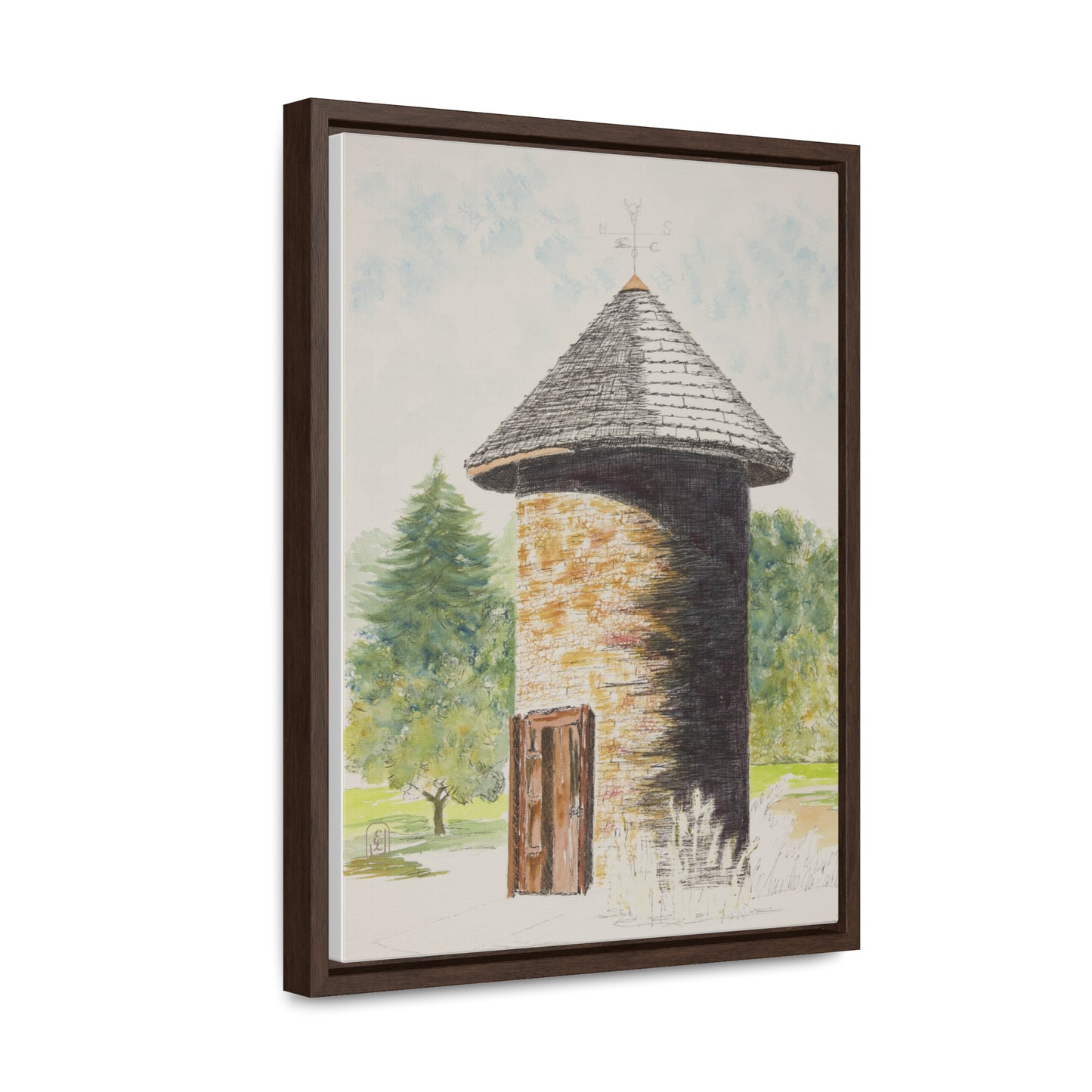 Canvas Wraps, Grain Tower Watercolor Vertical Frame Art Print for country Fun Gift, Wall Decor, Home or Office Decoration