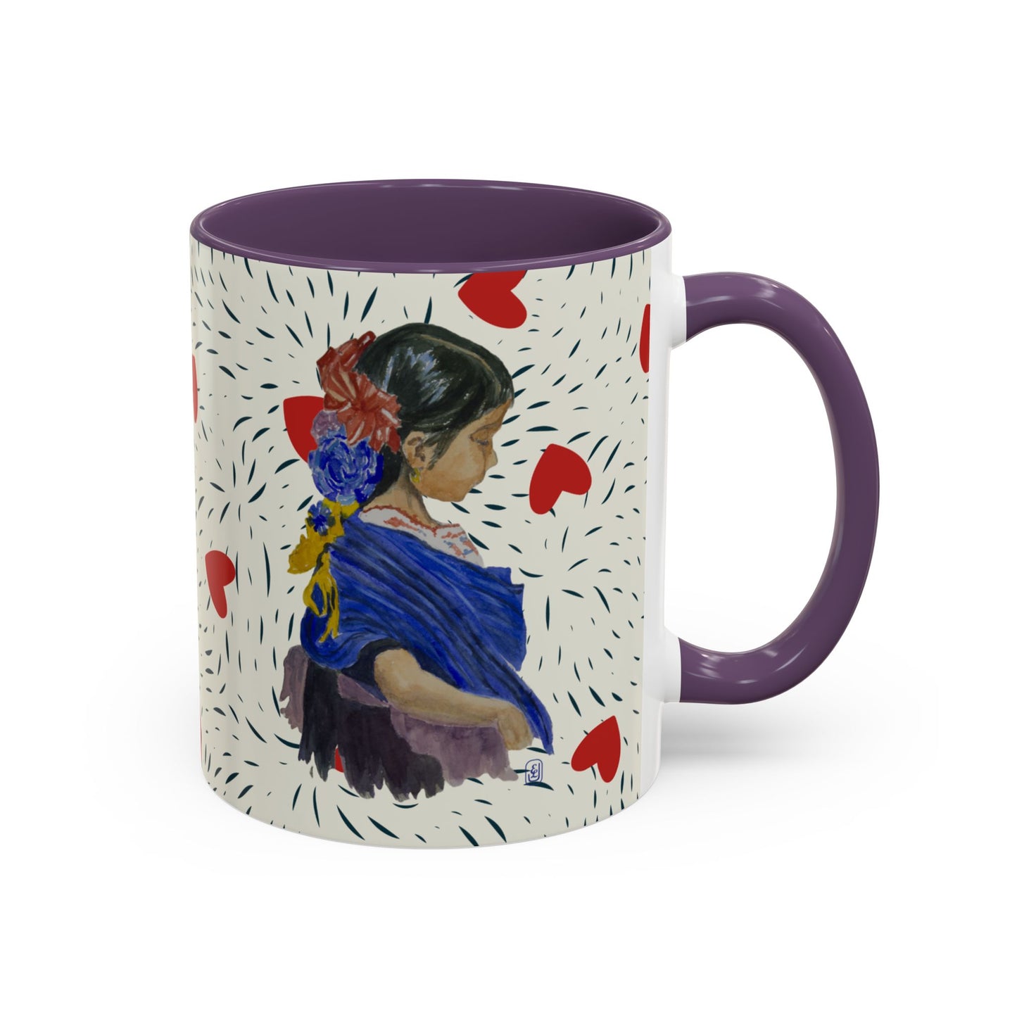 Coffee Mug, Watercolor Girl with Red Bow, Valentine Cup, Mothers day, gift, Accent Mug, 11oz, 15oz, Ceramic Mug, Tea Cup