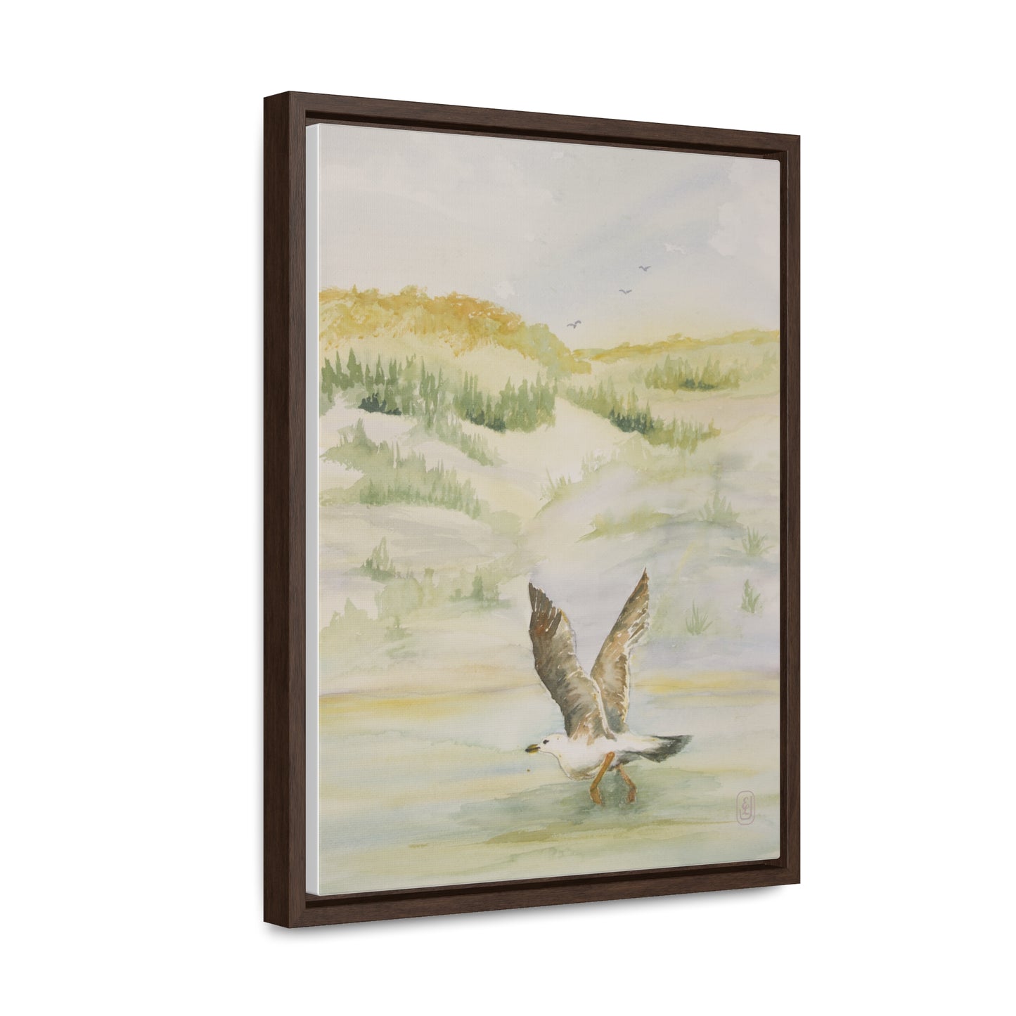 Canvas Wraps, Landing Gull Watercolor Vertical Frame Art Print for Water Fun Gift, Wall Decor, Home or Office Decoration