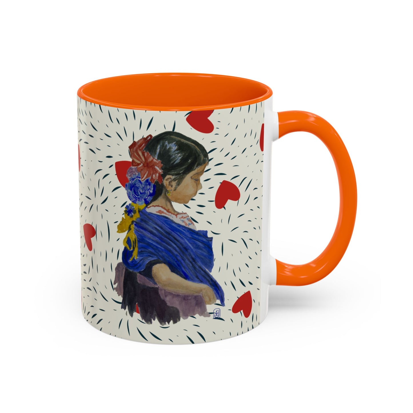 Coffee Mug, Watercolor Girl with Red Bow, Valentine Cup, Mothers day, gift, Accent Mug, 11oz, 15oz, Ceramic Mug, Tea Cup
