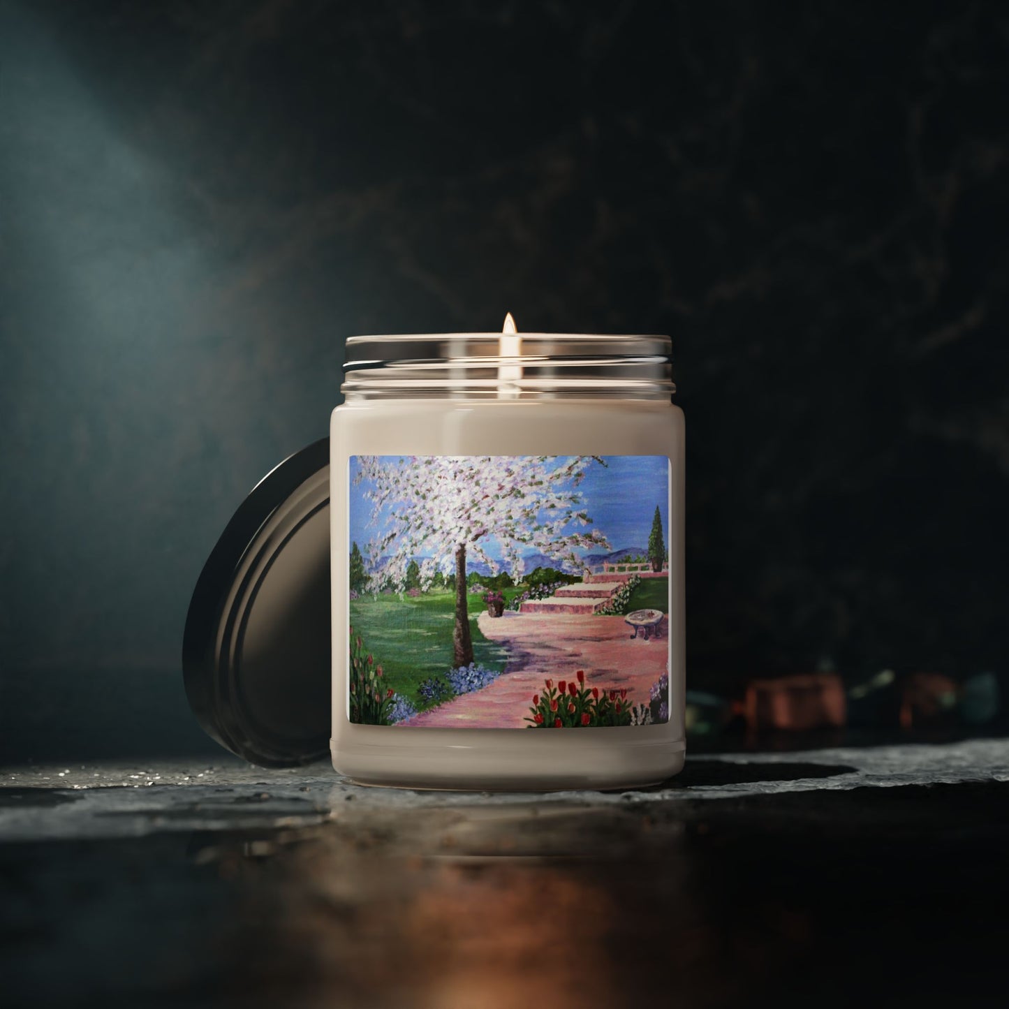 Soy Candle, Garden Watercolor Painting, Fun Gift, Home Decor, Relaxing Atmosphere, Housewarming Present