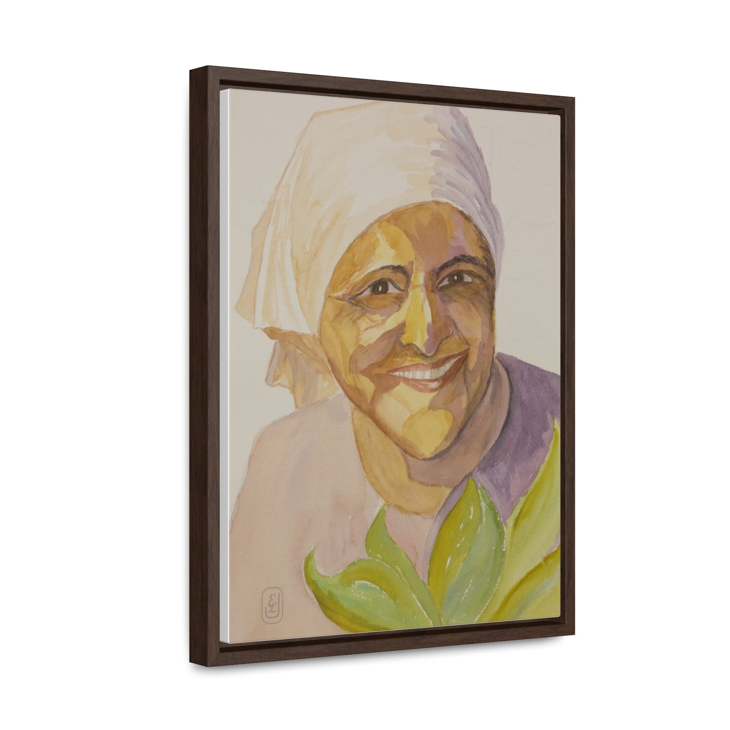 Vertical Frame Canvas Wrap, Woman with Scarf Watercolor Art Print, Country Fun Gift, Wall Decor, Home Office Decoration, Gallery Canvas Wrap
