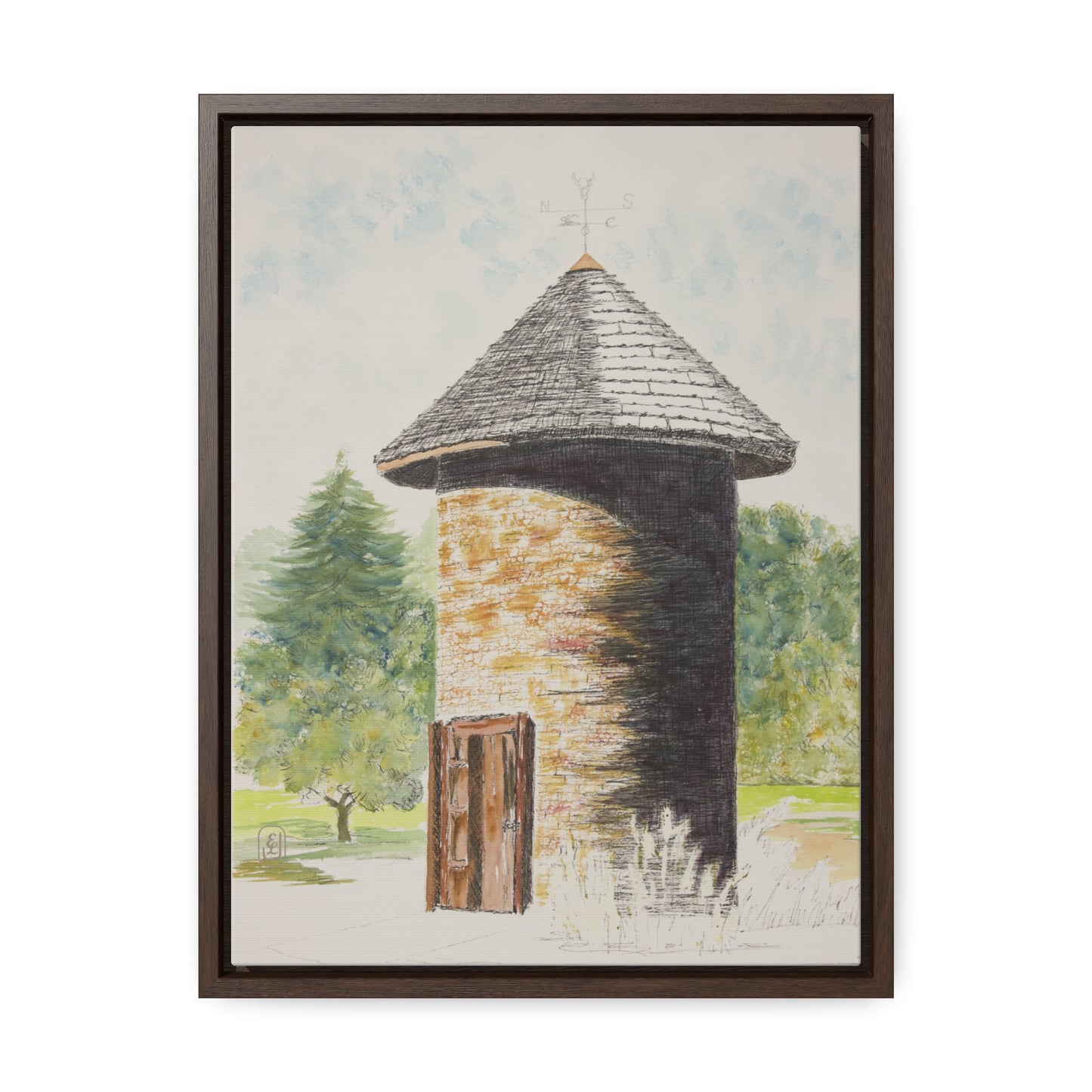 Canvas Wraps, Grain Tower Watercolor Vertical Frame Art Print for country Fun Gift, Wall Decor, Home or Office Decoration