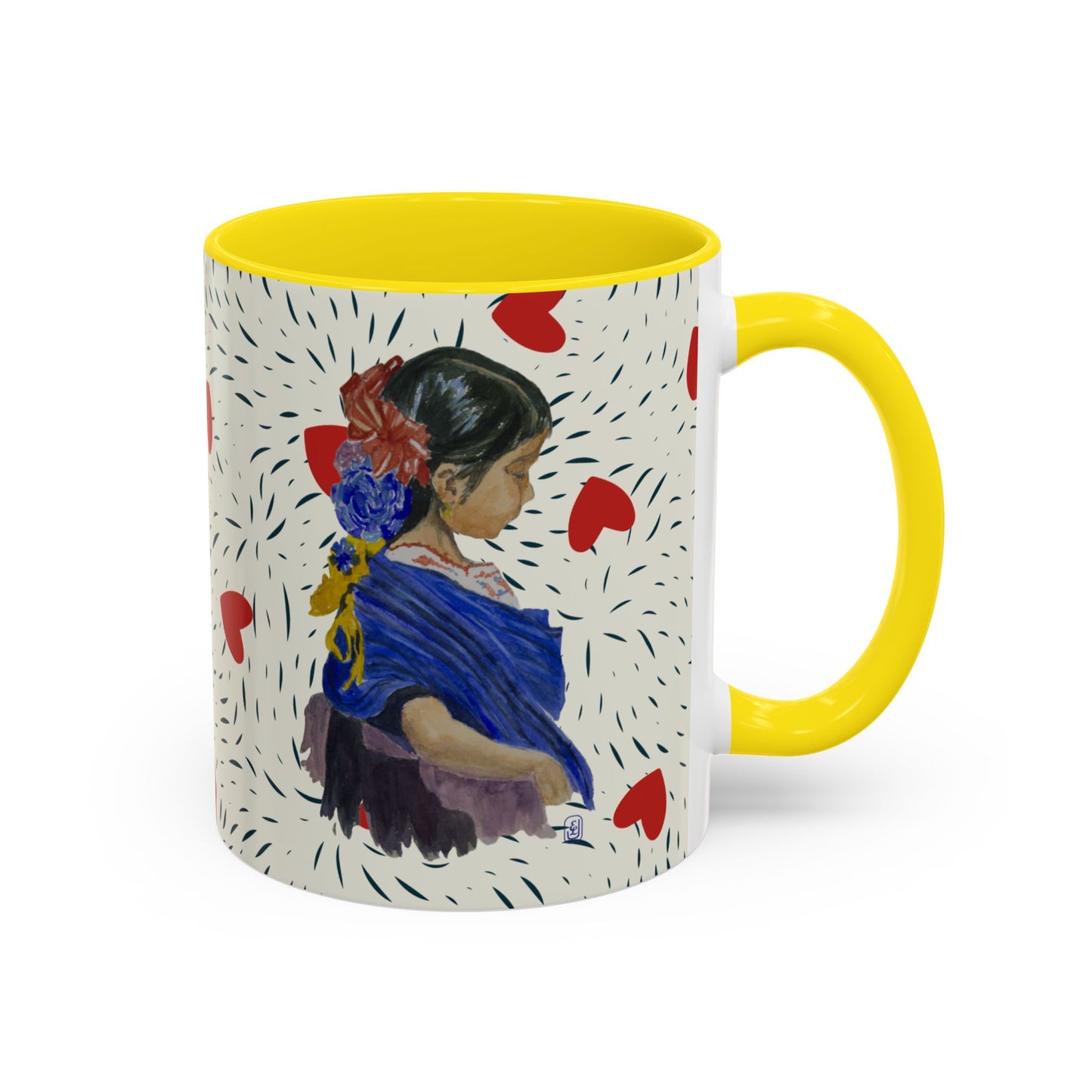 Coffee Mug, Watercolor Girl with Red Bow, Valentine Cup, Mothers day, gift, Accent Mug, 11oz, 15oz, Ceramic Mug, Tea Cup