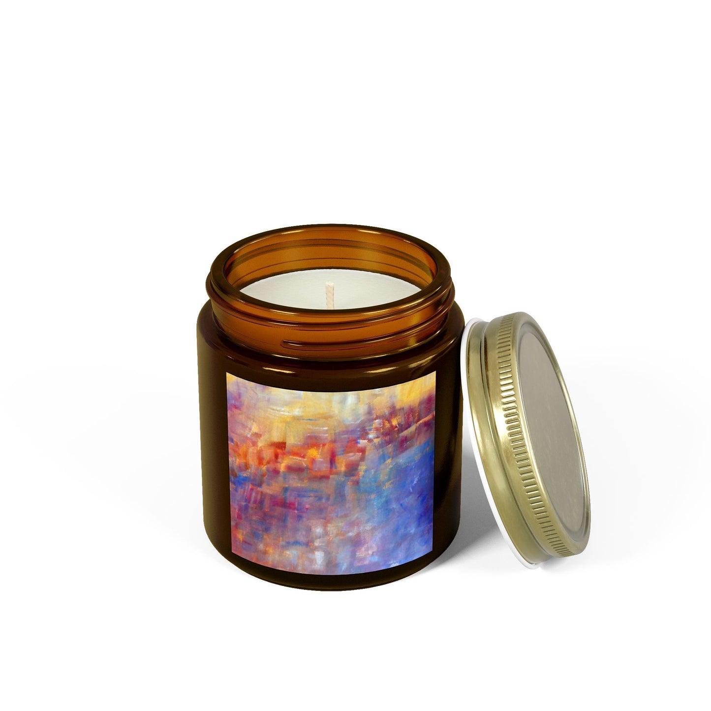 Artisan Scented Candles - Coconut Apricot Wax - Colorful Abstract Design (4oz, 9oz)