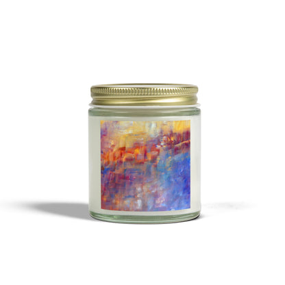 Artisan Scented Candles - Coconut Apricot Wax - Colorful Abstract Design (4oz, 9oz)