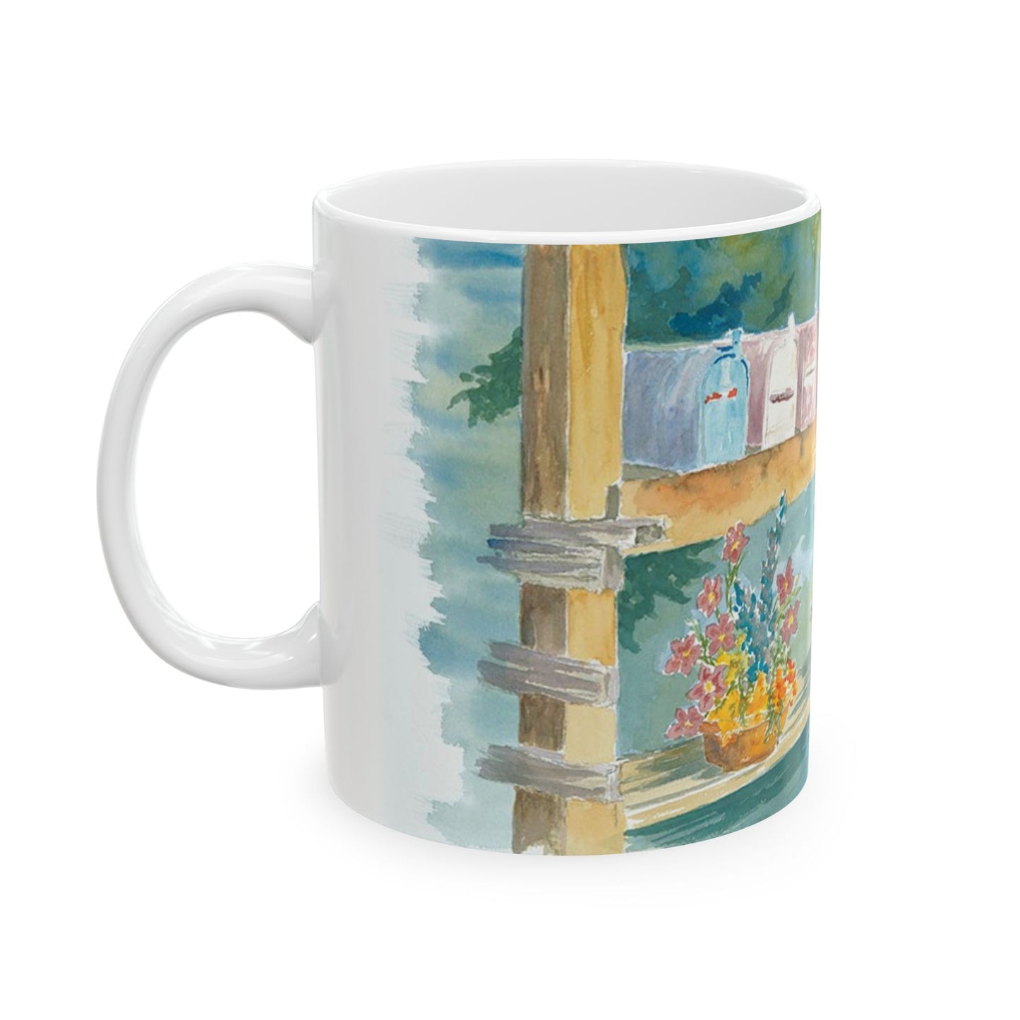 Hand-Painted Ceramic Mug with Floral Mailbox Design – Perfect Gift for Garden Lovers