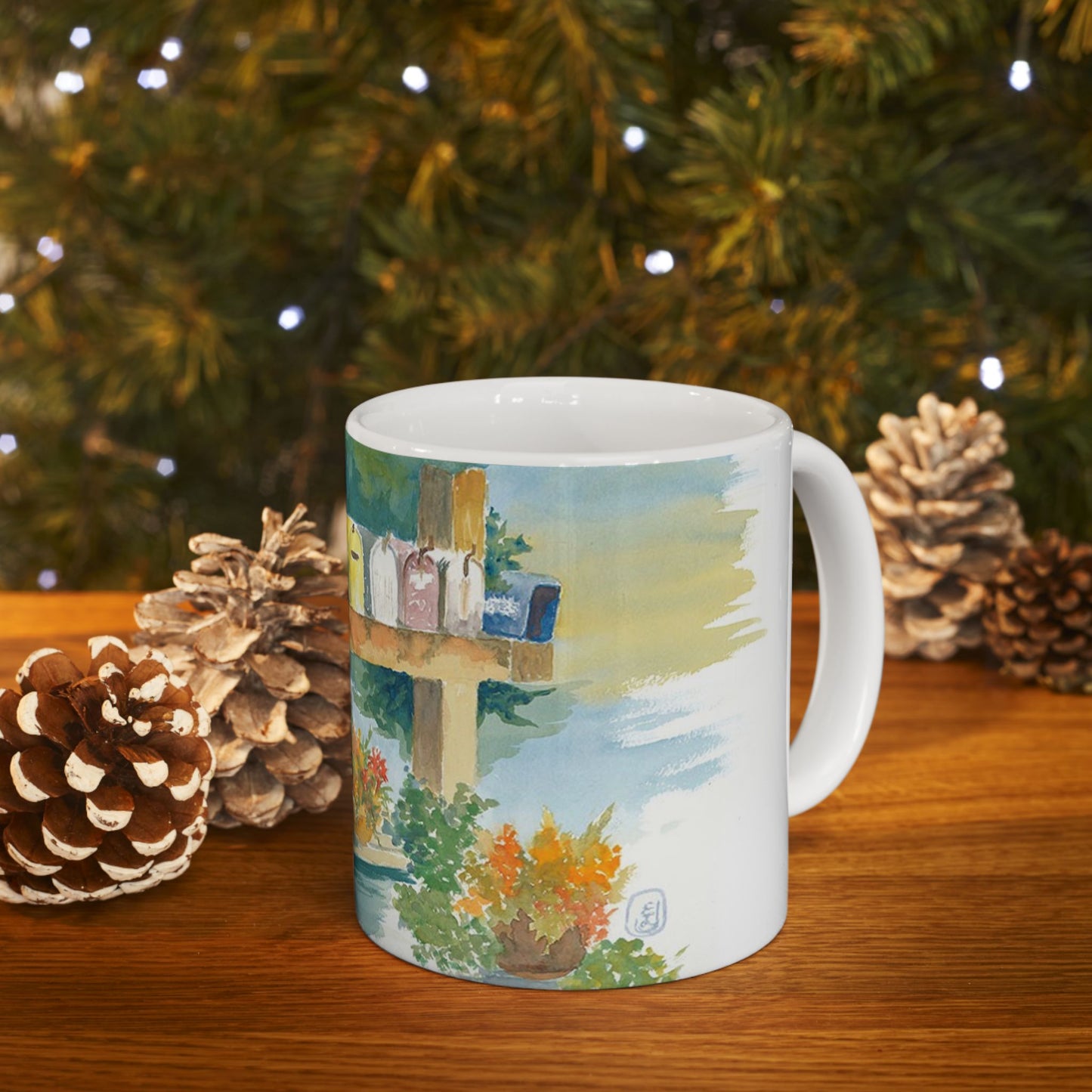 Hand-Painted Ceramic Mug with Floral Mailbox Design – Perfect Gift for Garden Lovers