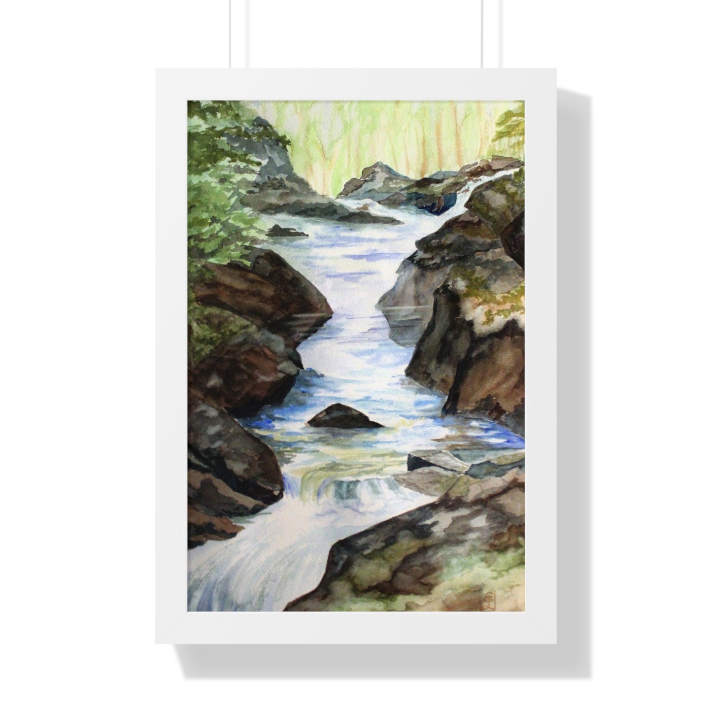 Tranquil Nature Framed Vertical Poster, Waterfall Artwork, Home Decor, Gift for Nature Lovers, Serene Wall Art