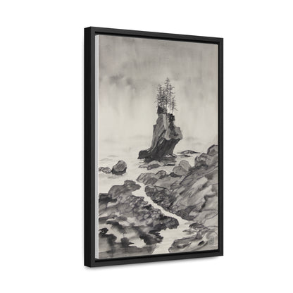 Canvas Wrap, Black and White Rocky Beach Watercolor, Vertical Frame Art Print for a Fun Gift, Wall Decor, Home Decoration, All Ocasions.