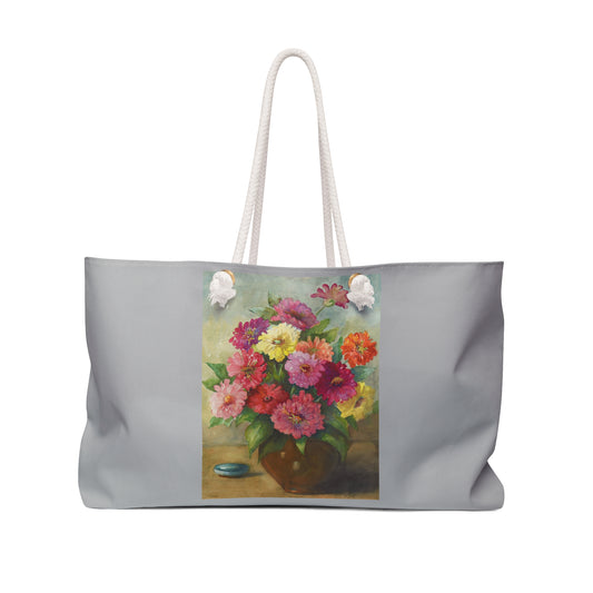 Dahlias Tote Bag - Fun and Unique Red and Yellow Still Life Painting - Weekender Bag for Picnics, get-a-ways, Great Gifts.