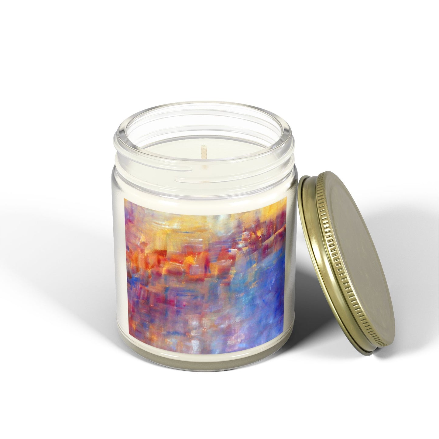 Artisan Scented Candles - Coconut Apricot Wax - Colorful Abstract Design (4oz, 9oz)