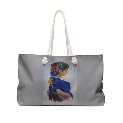 Watercolor Painting Girl with Red Bow Weekender Bag - Fun Unique Travel Tote, Weekend Duffle, Carryall, Overnight Bag, Getaway Luggage