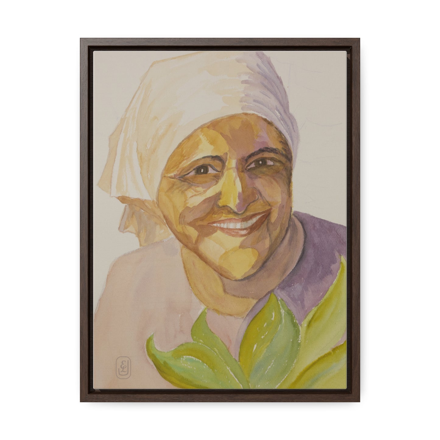 Vertical Frame Canvas Wrap, Woman with Scarf Watercolor Art Print, Country Fun Gift, Wall Decor, Home Office Decoration, Gallery Canvas Wrap
