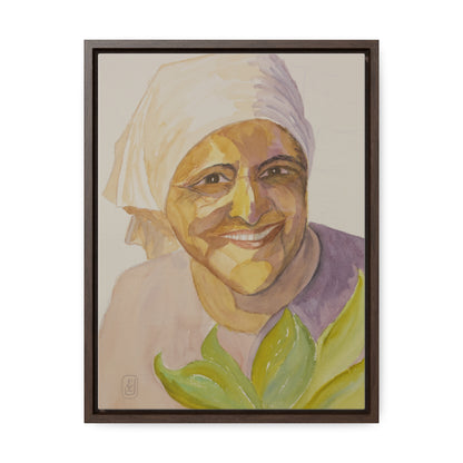 Vertical Frame Canvas Wrap, Woman with Scarf Watercolor Art Print, Country Fun Gift, Wall Decor, Home Office Decoration, Gallery Canvas Wrap