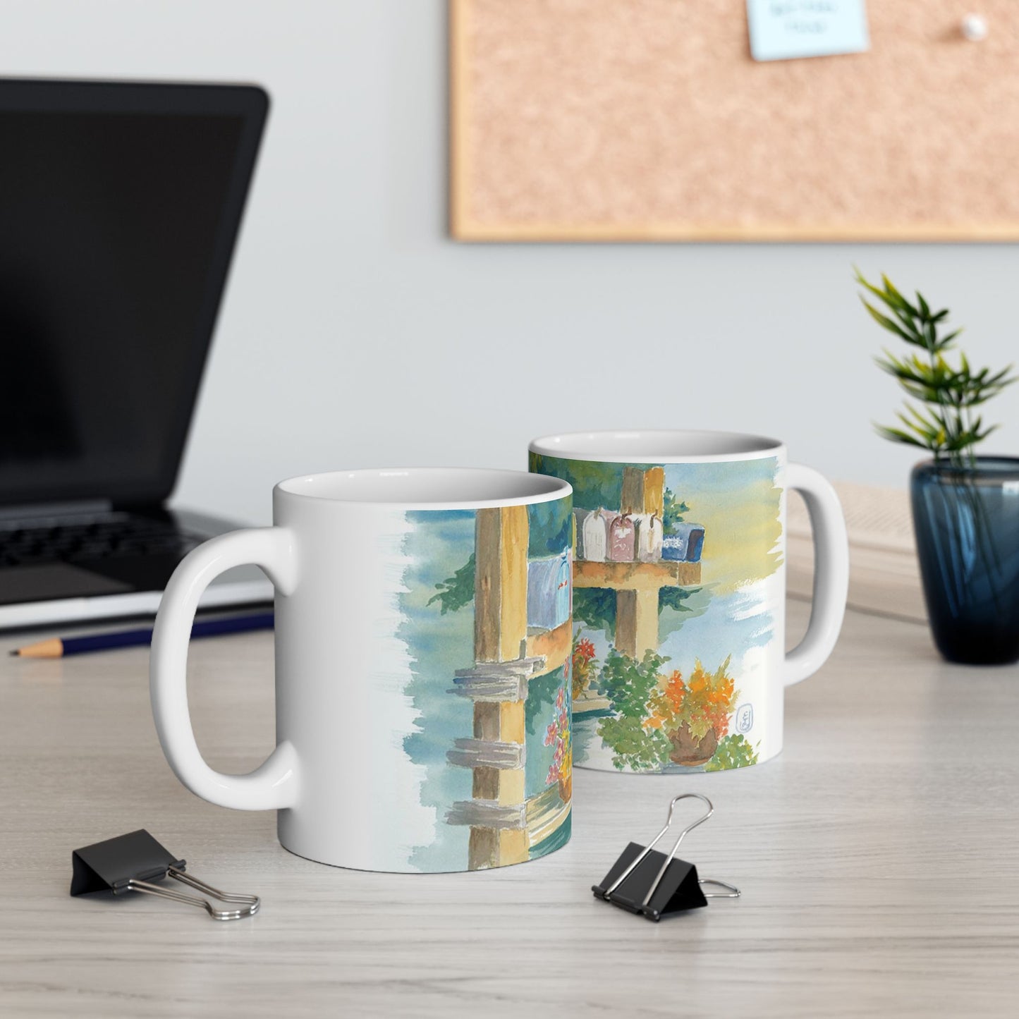 Hand-Painted Ceramic Mug with Floral Mailbox Design – Perfect Gift for Garden Lovers