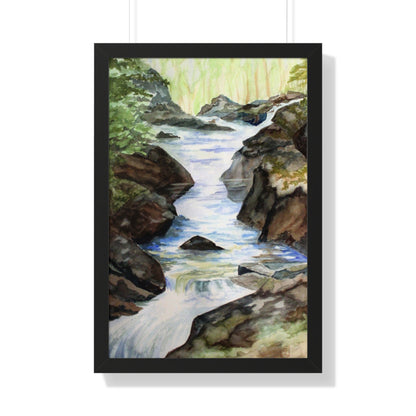 Tranquil Nature Framed Vertical Poster, Waterfall Artwork, Home Decor, Gift for Nature Lovers, Serene Wall Art