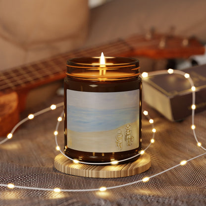 Soy Candle, Beach Watercolor Painting, Fun Gift, Home Decor, Relaxing Atmosphere, Handmade, Summer Vibes, Amber Jar, Birthday Present