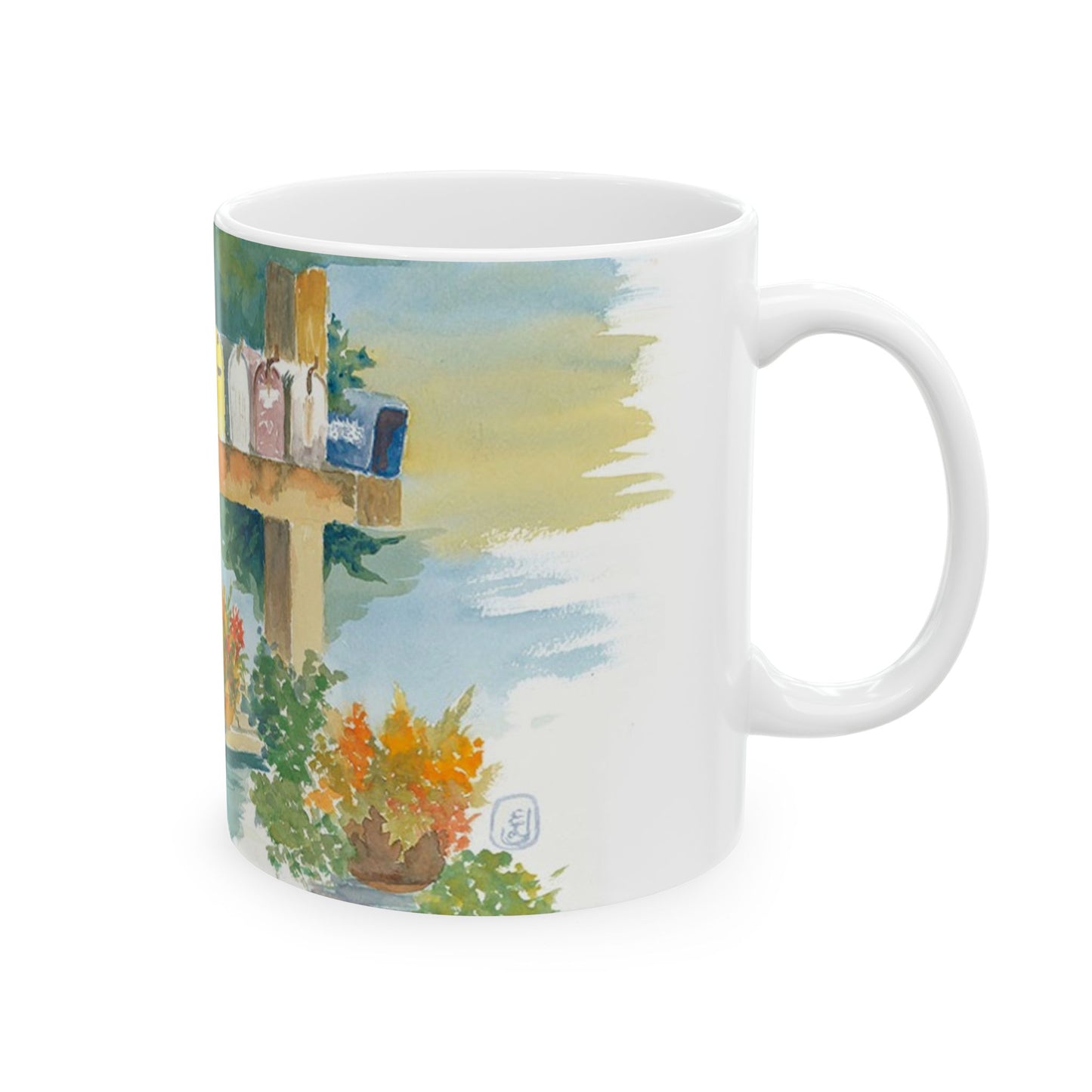 Hand-Painted Ceramic Mug with Floral Mailbox Design – Perfect Gift for Garden Lovers