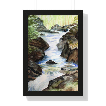 Tranquil Nature Framed Vertical Poster, Waterfall Artwork, Home Decor, Gift for Nature Lovers, Serene Wall Art