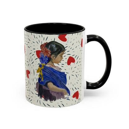 Coffee Mug, Watercolor Girl with Red Bow, Valentine Cup, Mothers day, gift, Accent Mug, 11oz, 15oz, Ceramic Mug, Tea Cup