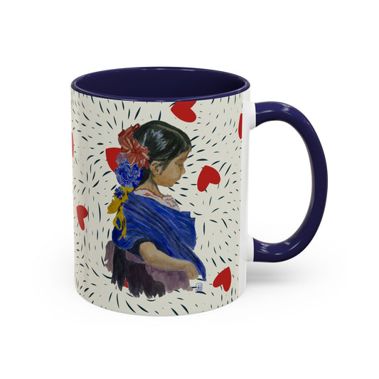 Coffee Mug, Watercolor Girl with Red Bow, Valentine Cup, Mothers day, gift, Accent Mug, 11oz, 15oz, Ceramic Mug, Tea Cup