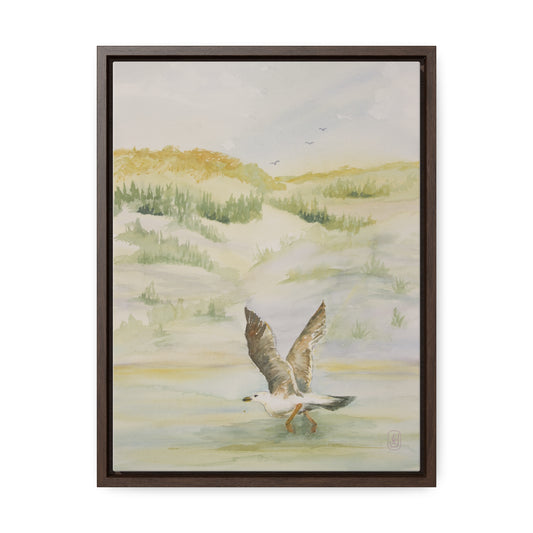 Canvas Wraps, Landing Gull Watercolor Vertical Frame Art Print for Water Fun Gift, Wall Decor, Home or Office Decoration