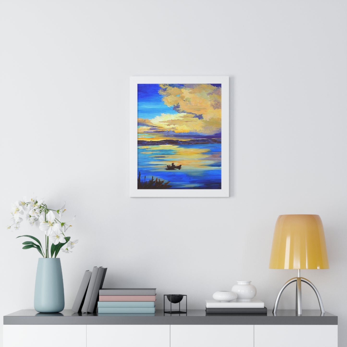 Serene Landscape Wall Art, Framed Vertical Poster, Abstract Nature Painting, Modern Home Décor, Gift for Nature Lovers, Living Room Art