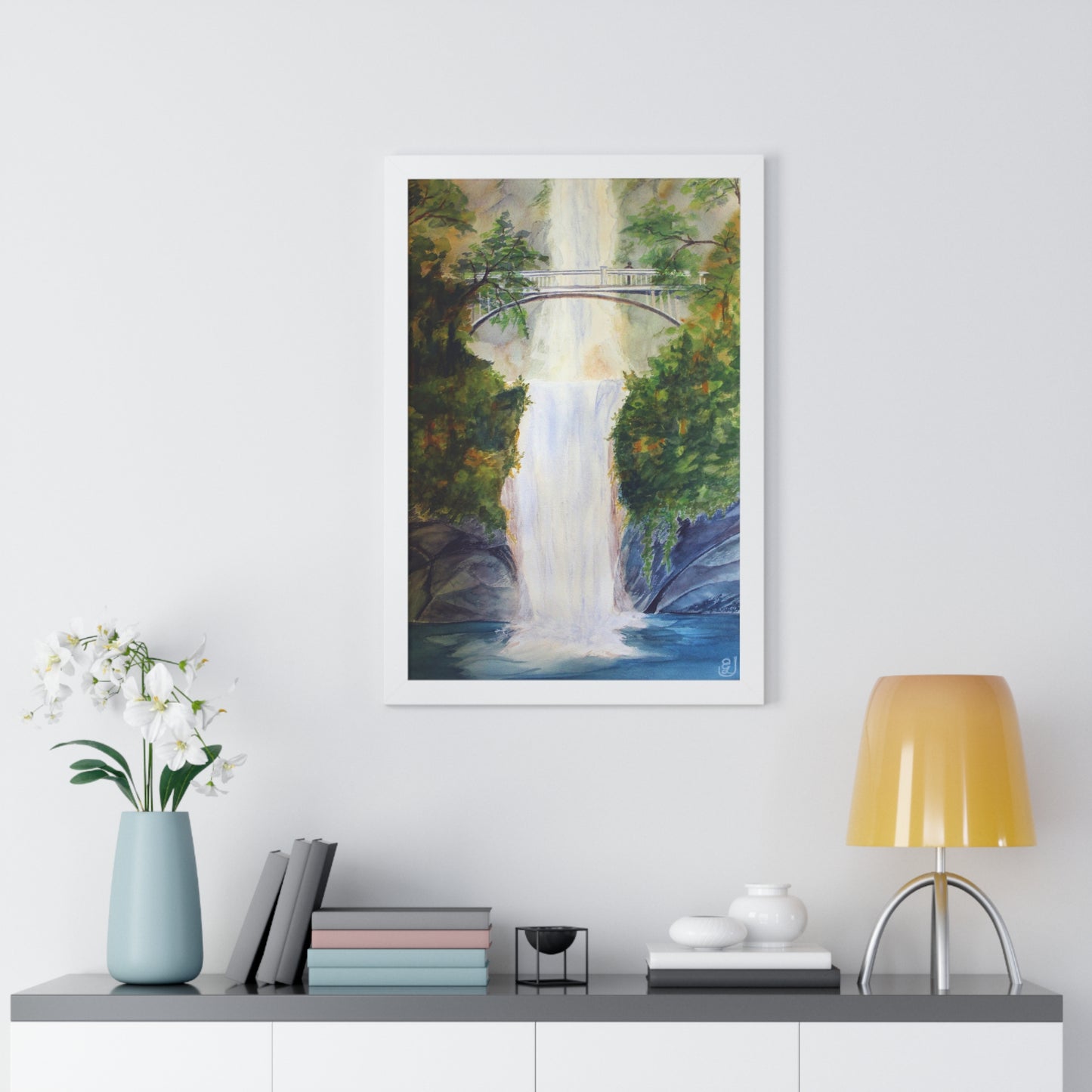 Serene Waterfall Vertical Poster, Nature Art Print, Home Decor, Gift for Nature Lovers, Wall Art for Living Room, Gift for Housewarming