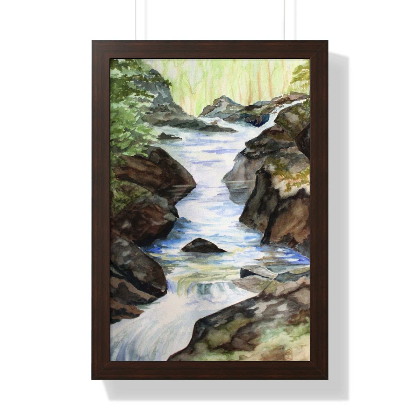 Tranquil Nature Framed Vertical Poster, Waterfall Artwork, Home Decor, Gift for Nature Lovers, Serene Wall Art