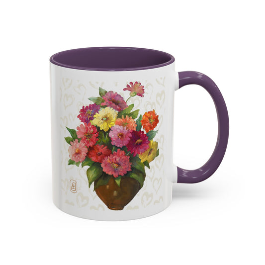 Watercolor Dahlias Accent Coffee Mug - Valentines, Mother's Day Gift, Floral Tea Cup, Spring Ceramic Mug, Fun Kitchen Decor