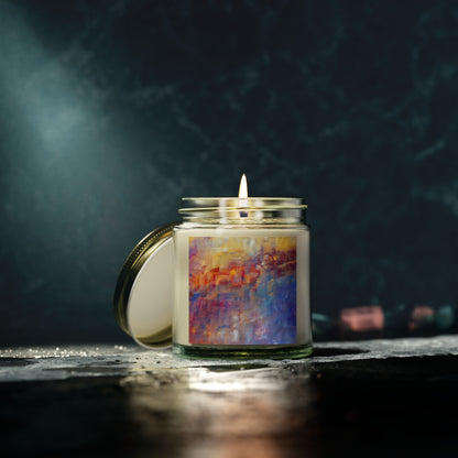 Artisan Scented Candles - Coconut Apricot Wax - Colorful Abstract Design (4oz, 9oz)