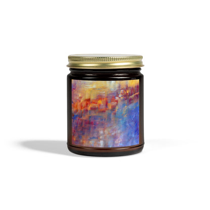 Artisan Scented Candles - Coconut Apricot Wax - Colorful Abstract Design (4oz, 9oz)