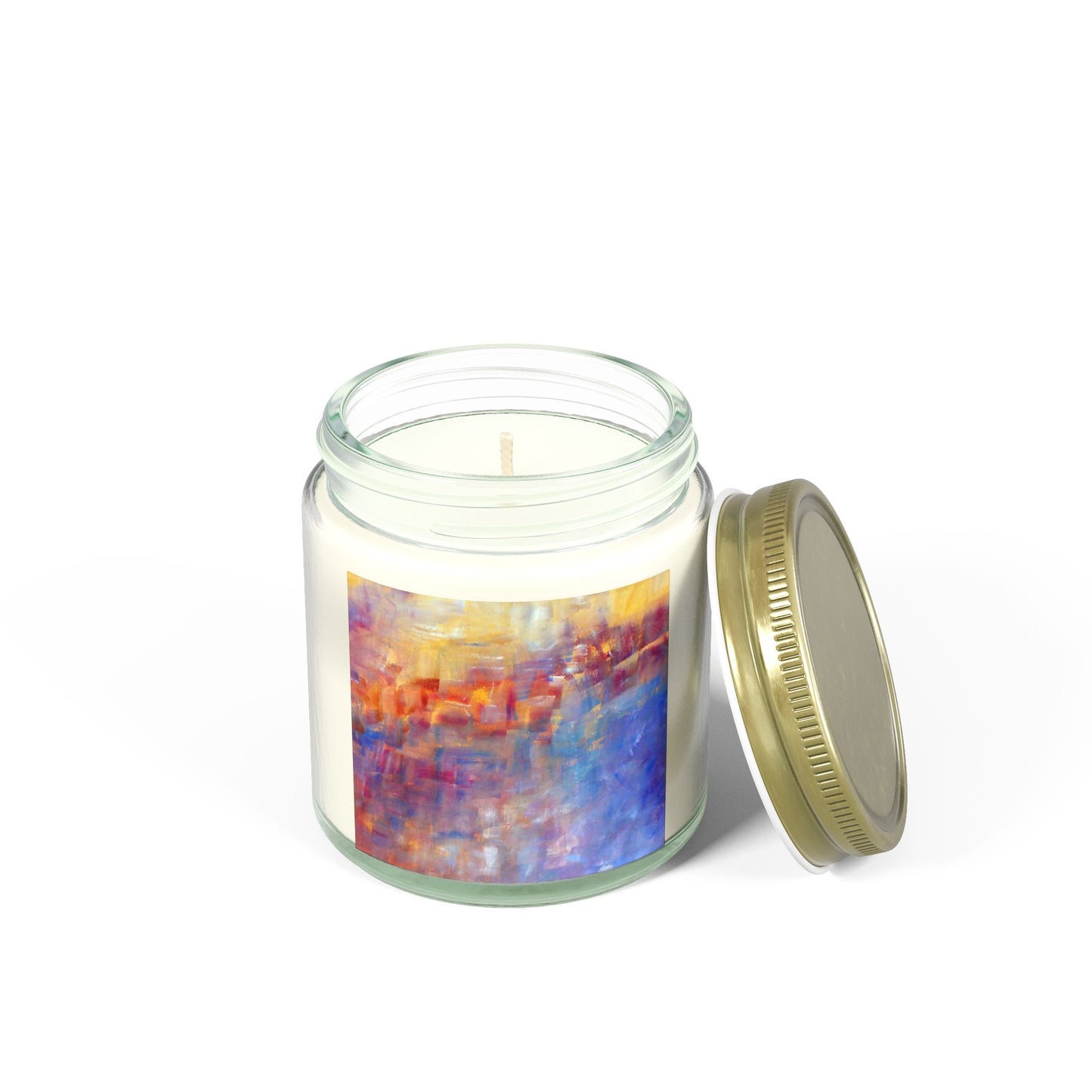 Artisan Scented Candles - Coconut Apricot Wax - Colorful Abstract Design (4oz, 9oz)